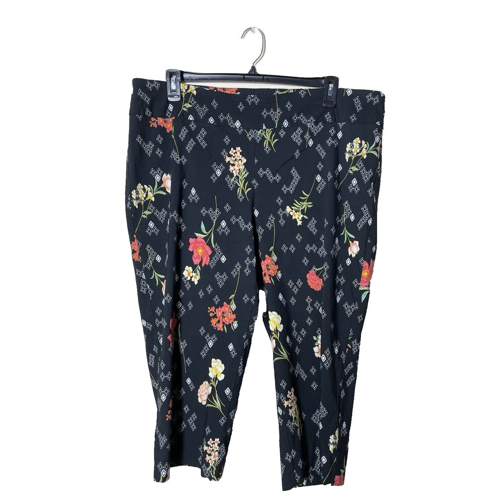 Zac & Rachel Women's Black Floral Capri Pants Size 22W